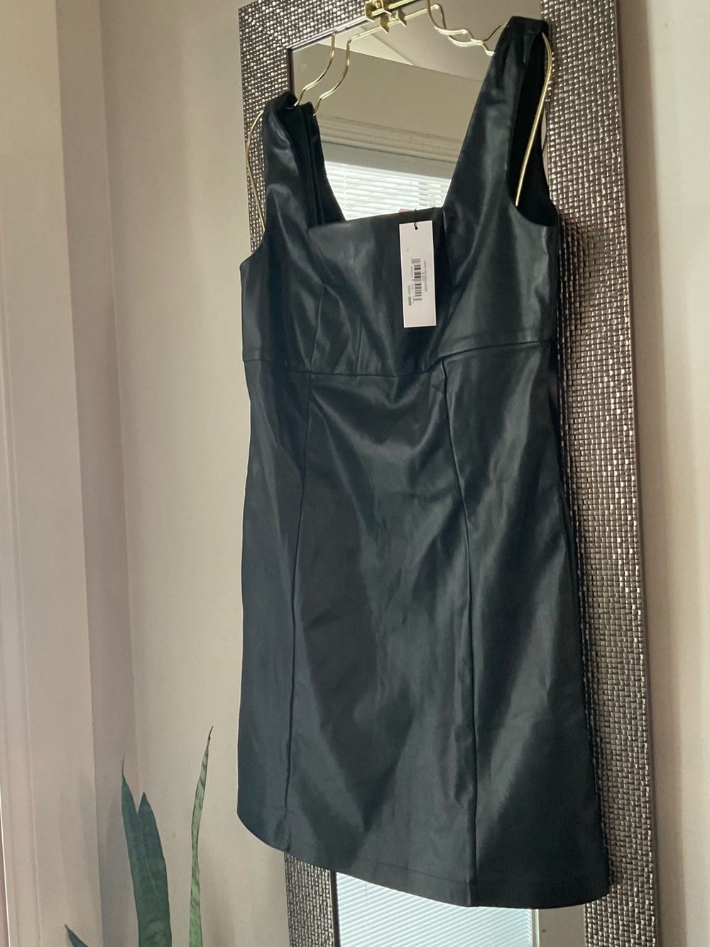 Black Faux-Leather Square-Neck Mini Dress